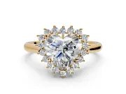 Starburst Halo Engagement Ring Setting for Heart-Shaped Center with Thin Round-Wire Band and Prong Head in Yellow Gold