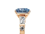 Bar-Set Engagement Ring Setting for Fancy Blue Radiant Cut Center with Tapered Baguette Accents and Prong Head in Rose Gold