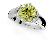 Solitaire Engagement Ring Setting for Fancy Yellow Round Cut Center with Wide Band, Pave Collar and Prong Head in White Gold