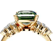 Cluster Engagement Ring Setting for Fancy Green Asscher Cut Center with 2-Row Shoulder Clusters and Prong Head in Yellow Gold