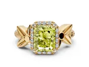 Halo Engagement Ring Setting for Fancy Yellow Radiant Cut Center with Floral Band and Prong Head in Yellow Gold