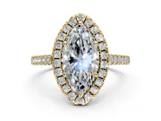 Halo Engagement Ring Setting for Marquise Center with Raised Halo, Pave Band and Prong Head in Yellow Gold