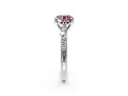 Solitaire Engagement Ring Setting for Fancy Pink Round Cut Center with Trailing Leaf Accent Band and Prong Head in Platinum