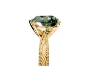 Solitaire Engagement Ring Setting for Fancy Green Heart-Shaped Center with Engraved Milgrain Band and Prong Head in Yellow Gold