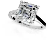Solitaire Engagement Ring Setting for Asscher Cut Center with Tapered Shoulders and Prong Head in Sterling Silver