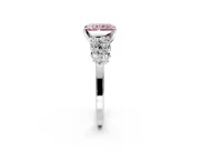 Cluster Engagement Ring Setting for Fancy Pink Radiant Cut Center with 2-Row Shoulder Clusters and Prong Head in Platinum