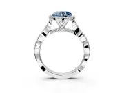 Halo Engagement Ring Setting for Fancy Blue Heart-Shaped Center with Twist Band and Prong Head in White Gold