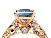 Solitaire Engagement Ring Setting for Fancy Blue Princess Cut Center with Filigree Accent Basket and Prong Head in Rose Gold