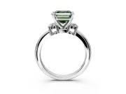 3 Stone Engagement Ring Setting for Fancy Green Asscher Cut Center with Wide Plain Band and Prong Head in White Gold