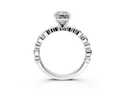 Solitaire Engagement Ring Setting for Radiant Cut Center with Beaded Bezel Station Band and Prong Head in Platinum
