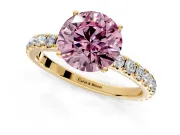 Solitaire Engagement Ring Setting for Fancy Pink Round Cut Center with Large Accent Band and Prong Head in Yellow Gold