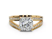 Split Shank Engagement Ring Setting for Cushion Cut Center with Pave Split Shank and Prong Head in Yellow Gold