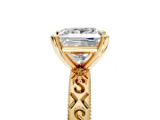 Solitaire Engagement Ring Setting for Princess Cut Center with Scrollwork Band and Prong Head in Yellow Gold