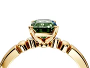Solitaire Engagement Ring Setting for Fancy Green Emerald Cut Center with Beaded Shoulders and Prong Head in Yellow Gold