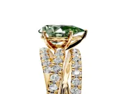 Solitaire Engagement Ring Setting for Fancy Green Pear-Shaped Center with Woven 3-Strand Pave Band and Prong Head in Yellow Gold