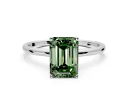 Solitaire Engagement Ring Setting for Fancy Green Emerald Cut Center with Straight Thin Band and Prong Head in Sterling Silver