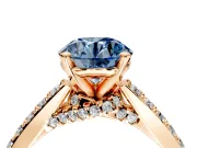 Solitaire Engagement Ring Setting for Fancy Blue Round Cut Center with Crossover Accents and Prong Head in Rose Gold