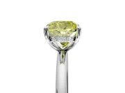 Hidden Halo Engagement Ring Setting for Fancy Yellow Cushion Cut Center with Thin Rounded Band and Prong Head in Platinum