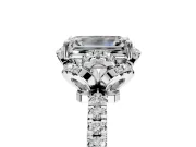 Halo Engagement Ring Setting for Emerald Cut Center with Openwork Halo, Pave Band and Prong Head in Sterling Silver