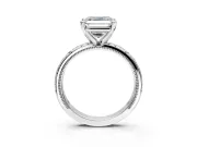 Solitaire Engagement Ring Setting for Asscher Cut Center with Scrollwork Band and Prong Head in Platinum