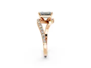 Solitaire Engagement Ring Setting for Emerald Cut Center with Pave Bypass Swirl Band and Prong Head in Rose Gold
