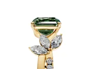 Floral Engagement Ring Setting for Fancy Green Asscher Cut Center with Trailing Marquise Accents and Prong Head in Yellow Gold