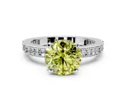 Solitaire Engagement Ring Setting for Fancy Yellow Round Cut Center with Milgrain-Edged Pave Band and Prong Head in Platinum