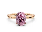 Solitaire Engagement Ring Setting for Fancy Pink Oval Center with Bamboo Band and Prong Head in Rose Gold