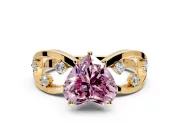 Solitaire Engagement Ring Setting for Fancy Pink Heart-Shaped Center with Criss-Cross Accent Band and Prong Head in Yellow Gold