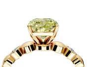 Solitaire Engagement Ring Setting for Fancy Yellow Cushion Cut Center with Beaded Bezel Station Band and Prong Head in Yellow Gold