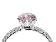 Solitaire Engagement Ring Setting for Fancy Pink Marquise Center with Domed Multi-Row Pave Band and Prong Head in Sterling Silver