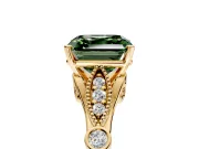Solitaire Engagement Ring Setting for Fancy Green Asscher Cut Center with Marquise and Bezel Accents and Prong Head in Yellow Gold