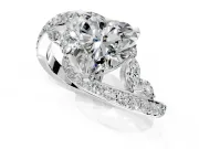 Solitaire Engagement Ring Setting for Heart-Shaped Center with Pave Bypass Twist Band and Prong Head in White Gold