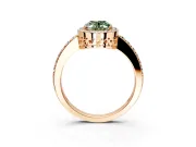 Halo Engagement Ring Setting for Fancy Green Oval Center with Heart-Shaped Openwork, Pave Band and Prong Head in Rose Gold