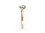 3 Stone Engagement Ring Setting for Oval Center with Wide Plain Band and Prong Head in Rose Gold