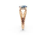 Halo Engagement Ring Setting for Fancy Blue Oval Center with Rope Twist Split Shank and Prong Head in Rose Gold