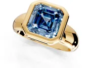 Solitaire Engagement Ring Setting for Fancy Blue Asscher Cut Center with Wide Band and Bezel Head in Yellow Gold