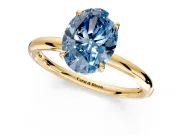 Hidden Halo Engagement Ring Setting for Fancy Blue Oval Center with Thin Rounded Band and Prong Head in Yellow Gold