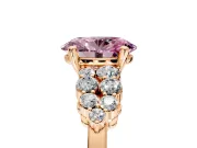 Cluster Engagement Ring Setting for Fancy Pink Oval Center with 2-Row Shoulder Clusters and Prong Head in Rose Gold