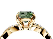 Solitaire Engagement Ring Setting for Fancy Green Cushion Cut Center with Half-Pave Crossover Band and Prong Head in Yellow Gold