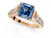 Solitaire Engagement Ring Setting for Fancy Blue Asscher Cut Center with Pave Cathedral Shoulders and Prong Head in Rose Gold