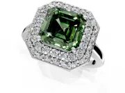 Halo Engagement Ring Setting for Fancy Green Asscher Cut Center with Plain Tapered Band and Prong Head in Sterling Silver