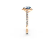 Halo Engagement Ring Setting for Fancy Blue Heart-Shaped Center with Full Pave Band and Prong Head in Rose Gold