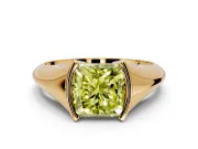 Tension Engagement Ring Setting for Fancy Yellow Princess Cut Center with Wide Tapered Band and Tension Head in Yellow Gold