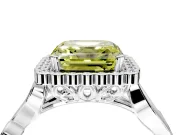 Halo Engagement Ring Setting for Fancy Yellow Asscher Cut Center with Leaf Motif Split Shank and Prong Head in Platinum