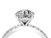 Solitaire Engagement Ring Setting for Round Cut Center with Fine Pave Band and Claw Prong Head in White Gold
