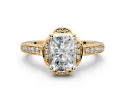 Floral Engagement Ring Setting for Radiant Cut Center with Four Accent Clusters and Prong Head in Yellow Gold