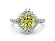 Sunburst Halo Engagement Ring Setting for Fancy Yellow Round Cut Center with Pave Band and Prong Head in Platinum