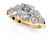 Cluster Engagement Ring Setting for Cushion Cut Center with Round Cut Accent Frame and Prong Head in Yellow Gold