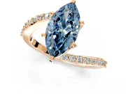 Solitaire Engagement Ring Setting for Fancy Blue Marquise Center with Pave Bypass Swirl Band and Prong Head in Rose Gold